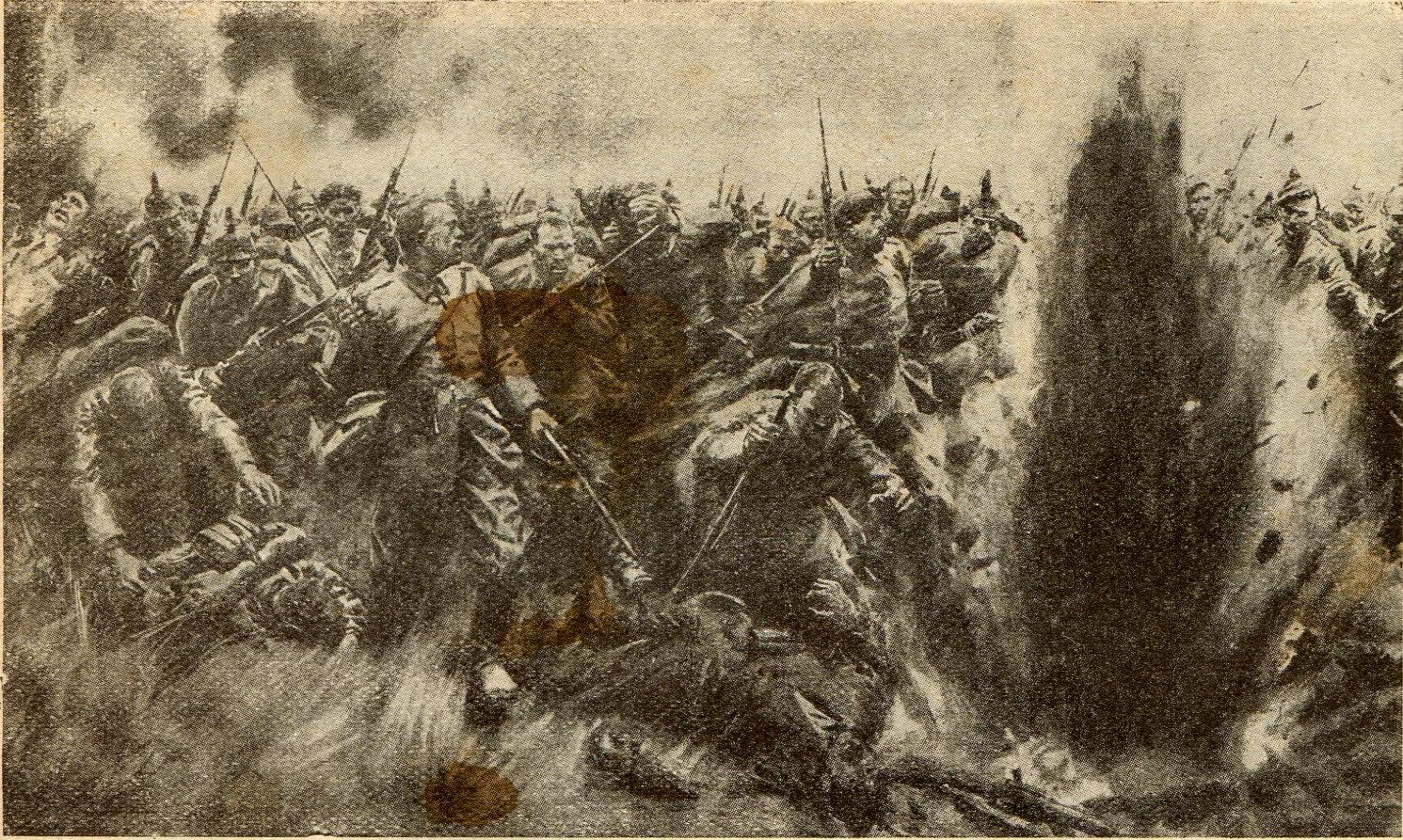Смятение в рядах германской пехоты под убийственным огнём нашей артиллерии.